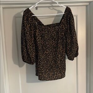 Scoop NYC Black and Cream Smocked Puff Sleeve Blouse